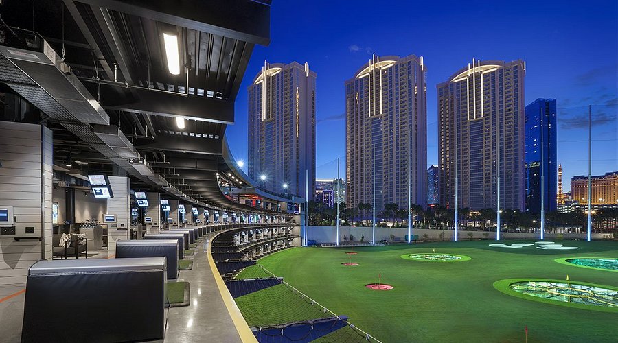 Topgolf bays at twilight